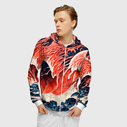 Толстовка 3D на молнии мужская Великая красная волна, цвет: 3D-белый — фото 2
