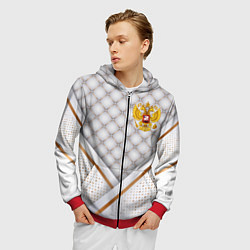 Толстовка 3D на молнии мужская Герб России white gold, цвет: 3D-красный — фото 2