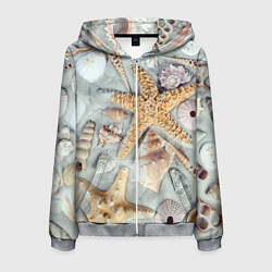 Мужская толстовка на молнии Морские звёзды и ракушки на океанском песке