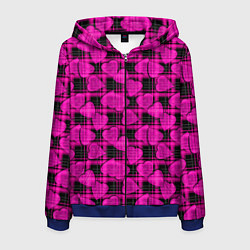 Толстовка 3D на молнии мужская Black and pink hearts pattern on checkered, цвет: 3D-синий