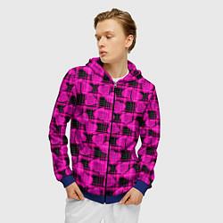 Толстовка 3D на молнии мужская Black and pink hearts pattern on checkered, цвет: 3D-синий — фото 2