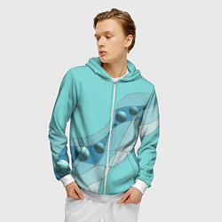 Толстовка 3D на молнии мужская Голубая геометрическая абстракция Круги и сферы Го, цвет: 3D-белый — фото 2