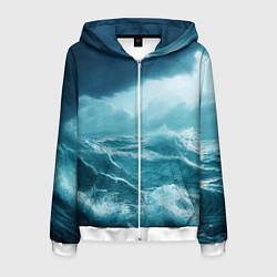 Толстовка 3D на молнии мужская Буря в море, цвет: 3D-белый