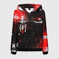Толстовка 3D на молнии мужская Джиу-Джитсу : Глитч красный, цвет: 3D-черный