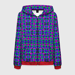 Толстовка 3D на молнии мужская Калейдоскопический неоновый узор, цвет: 3D-красный