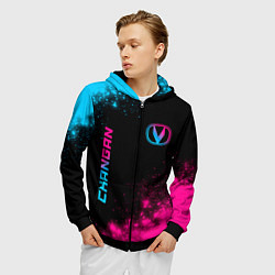 Толстовка 3D на молнии мужская Changan - neon gradient: надпись, символ, цвет: 3D-черный — фото 2