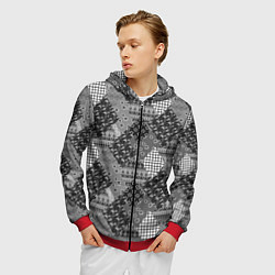 Толстовка 3D на молнии мужская Black and White Ethnic Patchwork Pattern, цвет: 3D-красный — фото 2