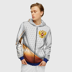 Толстовка 3D на молнии мужская Герб РФ с золотой вставкой, цвет: 3D-синий — фото 2