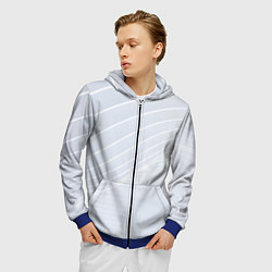 Толстовка 3D на молнии мужская Серый фон и белые линии, цвет: 3D-синий — фото 2