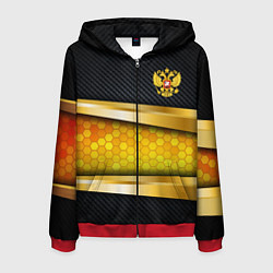 Толстовка 3D на молнии мужская Black & gold - герб России, цвет: 3D-красный