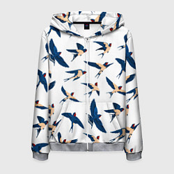 Толстовка 3D на молнии мужская Ласточки парят в небе, цвет: 3D-меланж