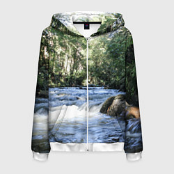 Толстовка 3D на молнии мужская Течёт река в лесу, цвет: 3D-белый