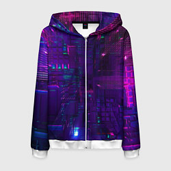 Толстовка 3D на молнии мужская Матричная вселенная неон, цвет: 3D-белый