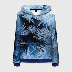 Толстовка 3D на молнии мужская Морозный узор на стекле, цвет: 3D-синий