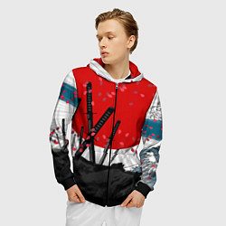 Толстовка 3D на молнии мужская Солнце, волны и катаны, цвет: 3D-черный — фото 2