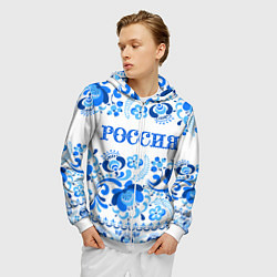 Толстовка 3D на молнии мужская РОССИЯ голубой узор, цвет: 3D-белый — фото 2