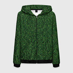 Толстовка 3D на молнии мужская Зеленая камуфляжная трава, цвет: 3D-черный