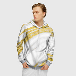 Толстовка 3D на молнии мужская Белый с золотом мрамор, цвет: 3D-меланж — фото 2