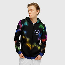 Толстовка 3D на молнии мужская Mercedes - neon pattern, цвет: 3D-синий — фото 2