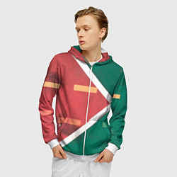 Толстовка 3D на молнии мужская Абстрактная красная и зелёная поверхность с линиям, цвет: 3D-белый — фото 2
