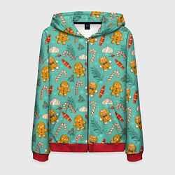 Мужская толстовка на молнии Новогодний паттерн с печеньем и конфетами