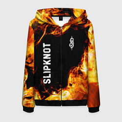 Толстовка 3D на молнии мужская Slipknot и пылающий огонь, цвет: 3D-черный