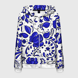 Толстовка 3D на молнии мужская Гжель, цвет: 3D-белый