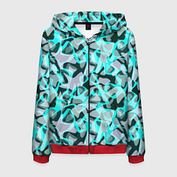 Мужская толстовка на молнии Пятнистый абстрактный узор серый с бирюзовыми лини
