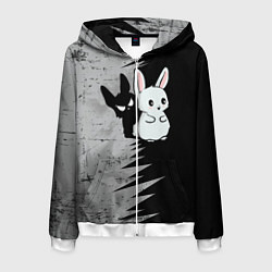 Толстовка 3D на молнии мужская Теневой зайка, цвет: 3D-белый