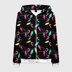 Толстовка 3D на молнии мужская Новогодняя гирлянда черная, цвет: 3D-белый