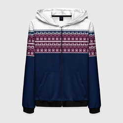 Мужская толстовка на молнии Скандинавский орнамент на синем, бордовом фоне