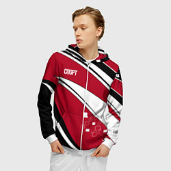 Толстовка 3D на молнии мужская Красно черная абстракция на белом спорт, цвет: 3D-белый — фото 2