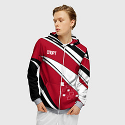 Толстовка 3D на молнии мужская Красно черная абстракция на белом спорт, цвет: 3D-меланж — фото 2