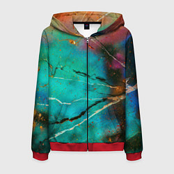 Толстовка 3D на молнии мужская Светло-зелёный туман, краски и тени, цвет: 3D-красный