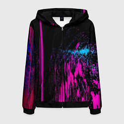 Толстовка 3D на молнии мужская Фиолетовые линии и нейроны, цвет: 3D-черный