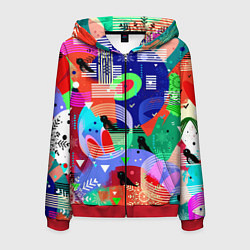 Толстовка 3D на молнии мужская Птички, снежинки и заячьи ушки, цвет: 3D-красный