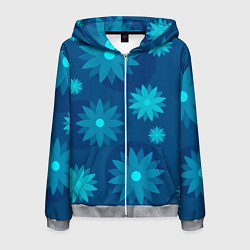 Толстовка 3D на молнии мужская Узор из синих цветов, цвет: 3D-меланж