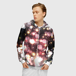 Толстовка 3D на молнии мужская Сияние розовых и золотых блесток на черном фоне, цвет: 3D-белый — фото 2