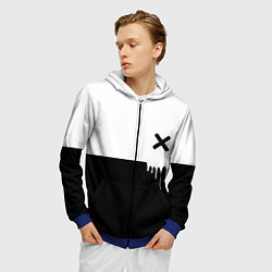 Толстовка 3D на молнии мужская Черно-белый X, цвет: 3D-синий — фото 2