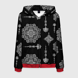 Толстовка 3D на молнии мужская Паттерн с орнаментом мандалы на черном фоне, цвет: 3D-красный