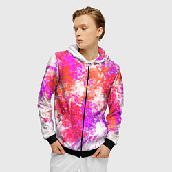 Толстовка 3D на молнии мужская Разбрызганная красная краска - светлый фон, цвет: 3D-черный — фото 2