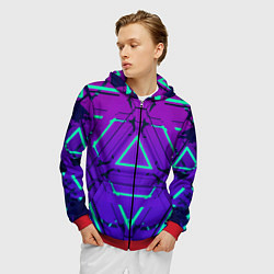 Толстовка 3D на молнии мужская Cyber armor - neon, цвет: 3D-красный — фото 2