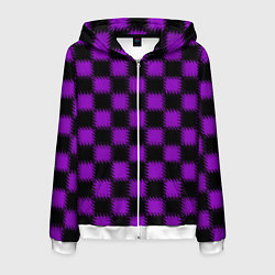 Толстовка 3D на молнии мужская Фиолетовый черный узор Шахматка, цвет: 3D-белый