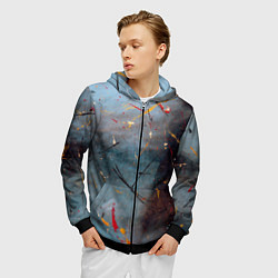 Толстовка 3D на молнии мужская Тёмно-серый туман и краски, цвет: 3D-черный — фото 2