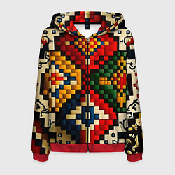 Толстовка 3D на молнии мужская Русский узор крестиком, цвет: 3D-красный