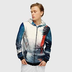 Толстовка 3D на молнии мужская Наш город - коллекция Бело-сине-красный - Хуф и Ся, цвет: 3D-черный — фото 2