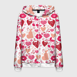 Толстовка 3D на молнии мужская Клубничная любовь, цвет: 3D-белый