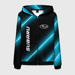 Толстовка 3D на молнии мужская Subaru неоновые лампы, цвет: 3D-черный