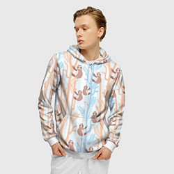 Толстовка 3D на молнии мужская Милые ленивцы, цвет: 3D-белый — фото 2