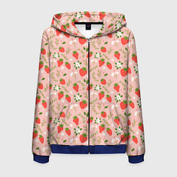 Толстовка 3D на молнии мужская Паттерн клубника и цветы, цвет: 3D-синий